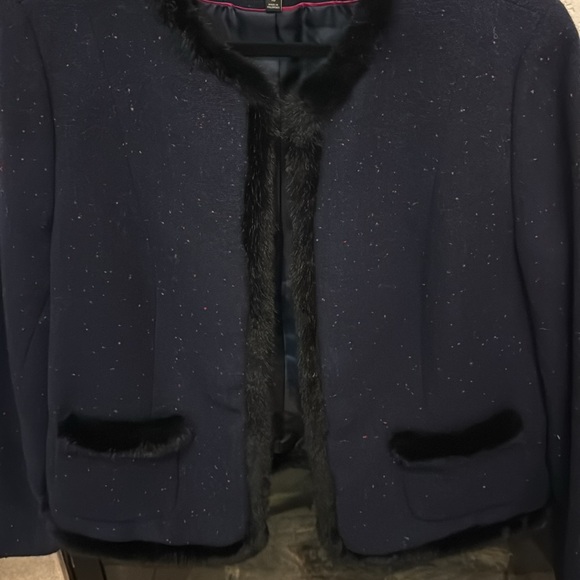 Talbots blue with black faux fur trim jacket - Picture 4 of 6